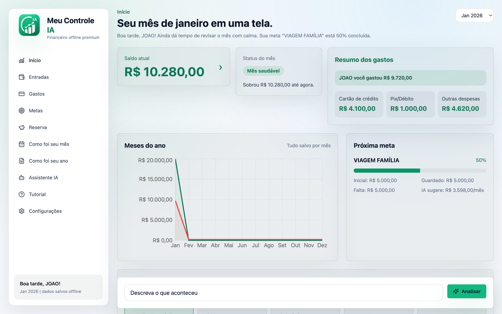 Meu Controle IA em modo de fundo branco